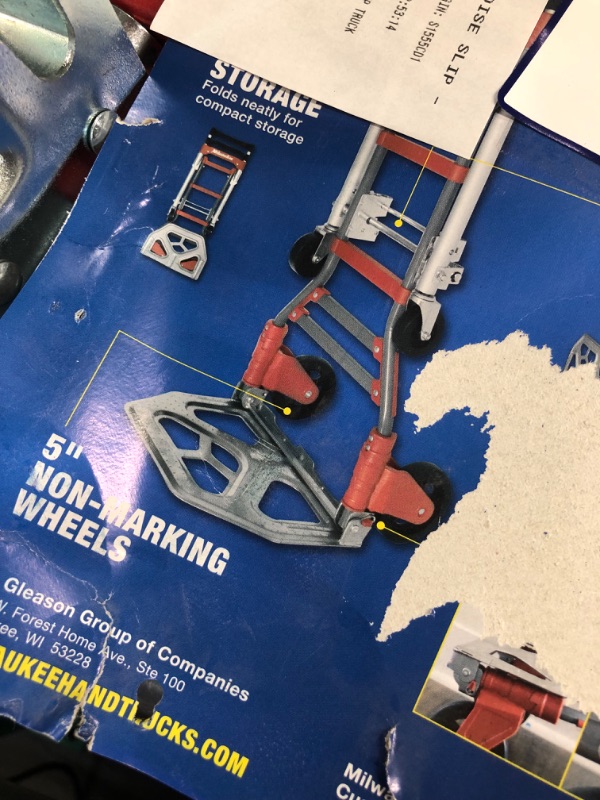 Photo 2 of **BROKEN HANDLE** Milwaukee 150-lb. Vertical & 300-Lb. Horizontal Capacity Folding Convertible Hand Truck - Each 72222