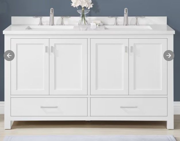 Photo 1 of *DAMAGED* allen + roth Ronald 60-in White Undermount Double Sink Bathroom Vanity with White Engineered Stone Top  60-in wide x 34-3/4-in high x 22-in deep