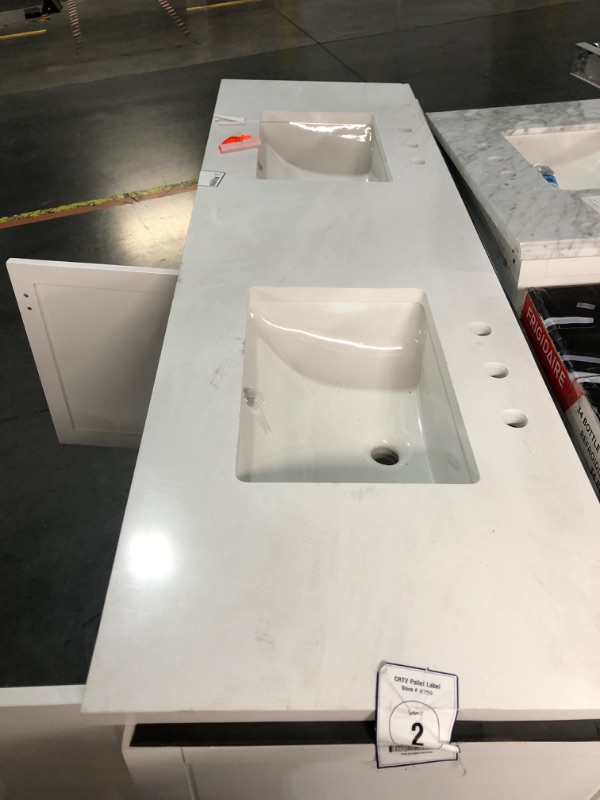 Photo 4 of *DAMAGED* allen + roth Ronald 60-in White Undermount Double Sink Bathroom Vanity with White Engineered Stone Top  60-in wide x 34-3/4-in high x 22-in deep