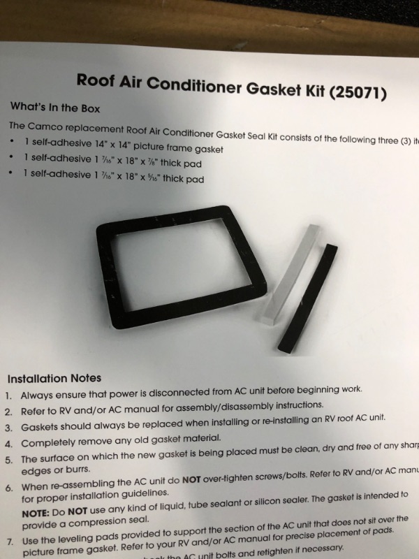 Photo 2 of Camco 25071 14" x 14" Universal Roof Air Conditioner Gasket Kit