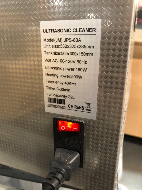 Photo 5 of **HAS BEEN USED, CLEAN BEFORE USE** VEVOR 22L Industrial Ultrasonic Cleaner with Digital Timer&Heater 40kHz Professional Ultrasonic Cleaner 110V with Excellent Cleaning Effect for Wrench Tools Industrial Parts Mental Apparatus