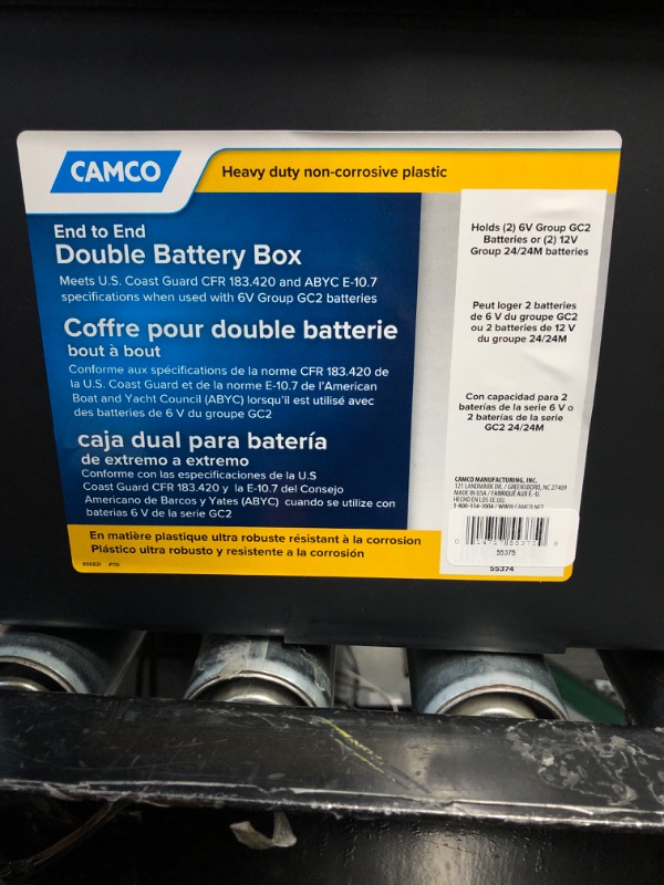 Photo 3 of Camco Heavy Duty Double Battery Box with Straps and Hardware - Group GC2 | Safely Stores RV, Automotive, and Marine Batteries | Measures Inside | 