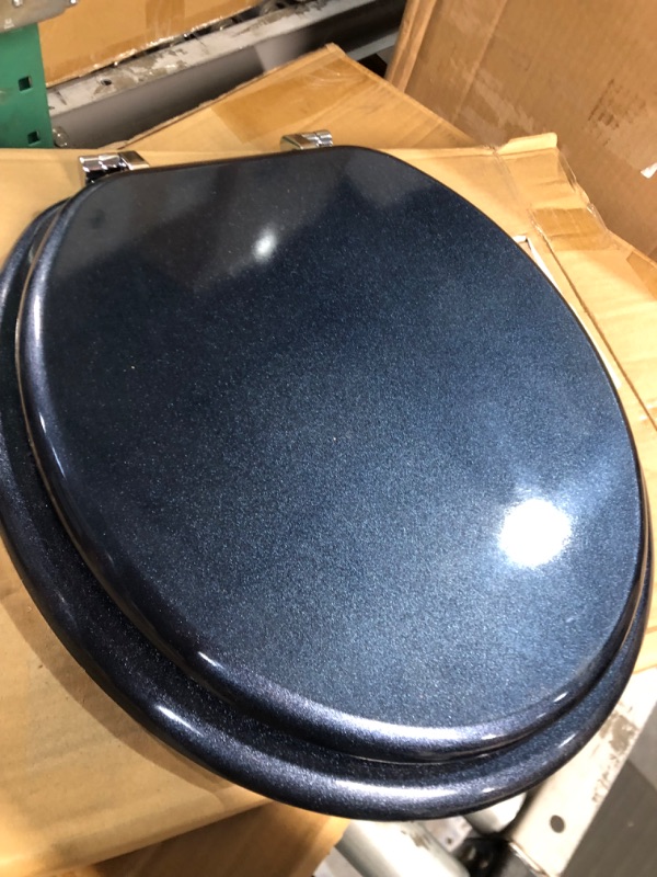 Photo 3 of **USED/DIRTY**
BLOFDE Round Toilet Seat Wood Toilet Seat Prevent Shifting with Zinc Alloy Hinges American Standard Size, Round Night Sky Black