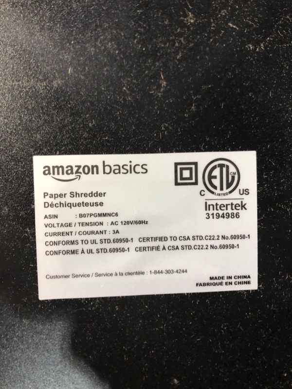 Photo 3 of ***NONFUNCTIONAL - FOR PARTS - SEE NOTES***
Amazon Basics 12-Sheet High-Security Micro-Cut Paper, CD, and Credit Card Shredder with Pullout Basket