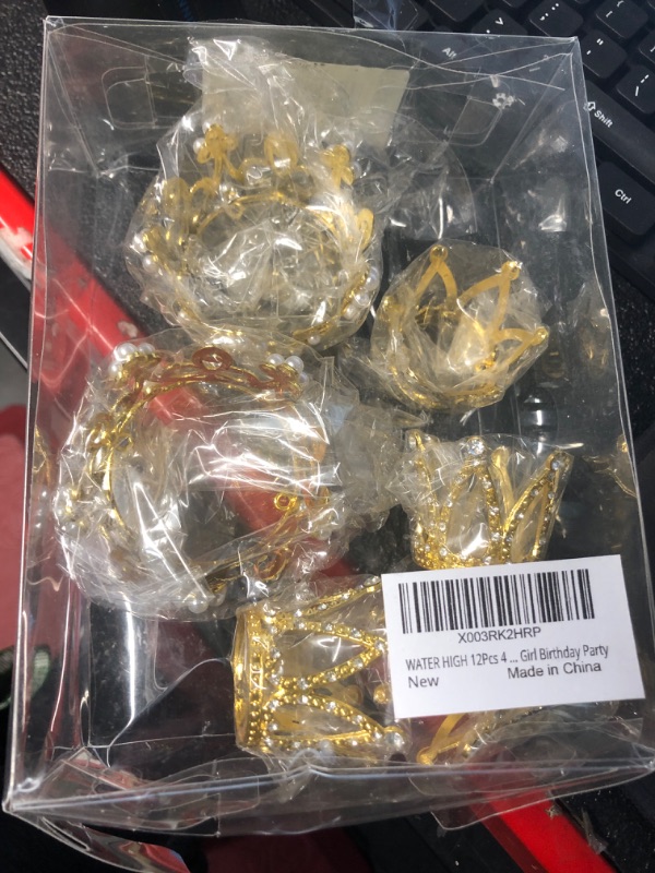 Photo 1 of 12 Pcs 4 Styles Crown Cake Toppers Golden Mini Baby Crown Tiny Tiara Queen Crown for Women Lady Girl Boy Birthday Party