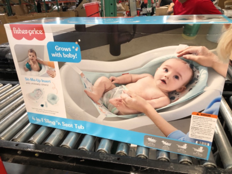 Photo 1 of Fisher-Price 4-In-1 Sling 'N Seat Bath Tub, Pacific Pebble, Baby To Toddler Convertible Tub With Seat And Toys
