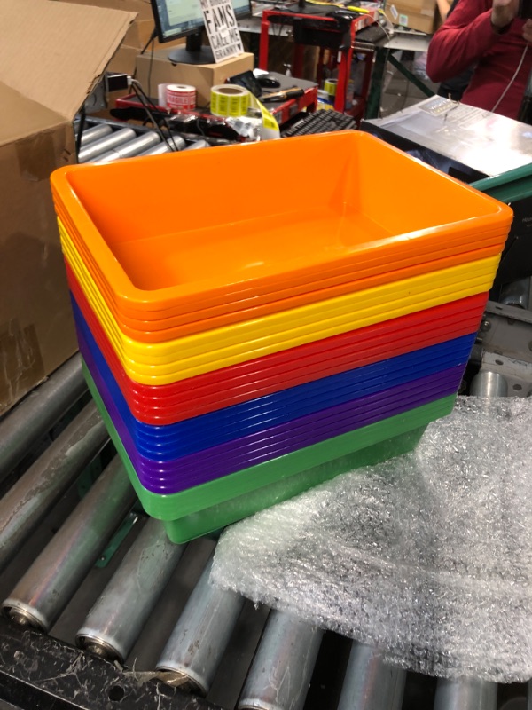 Photo 2 of 24 Packs Plastic Trays for Classroom, Stackable Thick Flat Paper Letter Tray Organizer Bin (Multicolor)