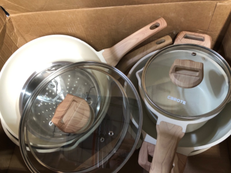 Photo 2 of (USED AND COAT COMING OFF) CAROTE Nonstick Pots and Pans Set, White Granite Induction Cookware Sets, 8 Pcs Kitchen Essentials