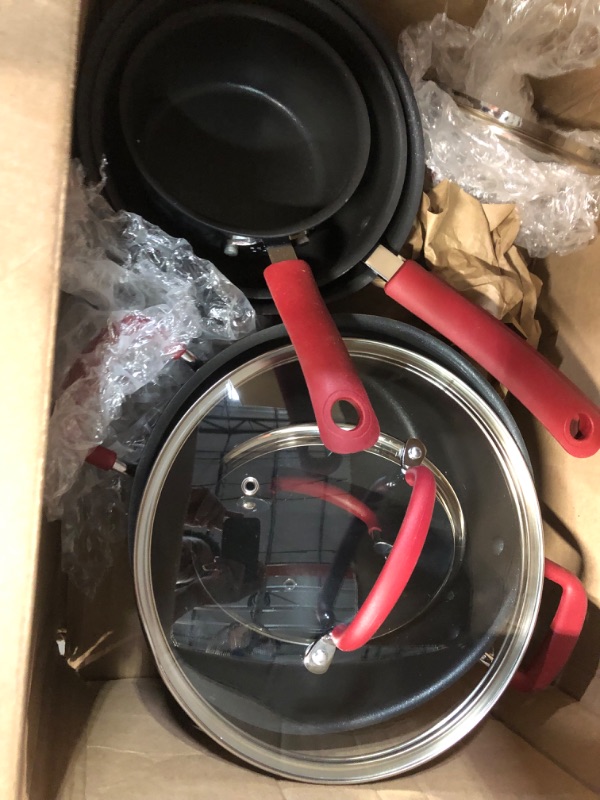 Photo 2 of Rachael Ray Create Delicious Stainless Steel Cookware Set, 10-Piece Pots and Pans Set, Stainless Steel with Red Handles