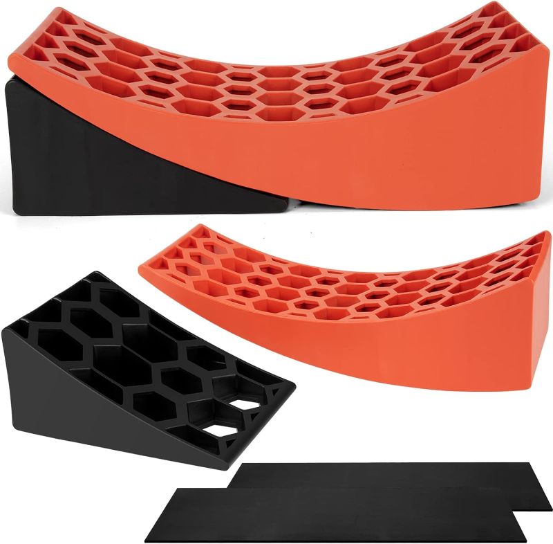 Photo 1 of PAULINN Camper Levelers 2 Packs, RV Leveling Blocks Ramp Chock Kit, Curved Leveling Accessories with Anti-Slip Mats