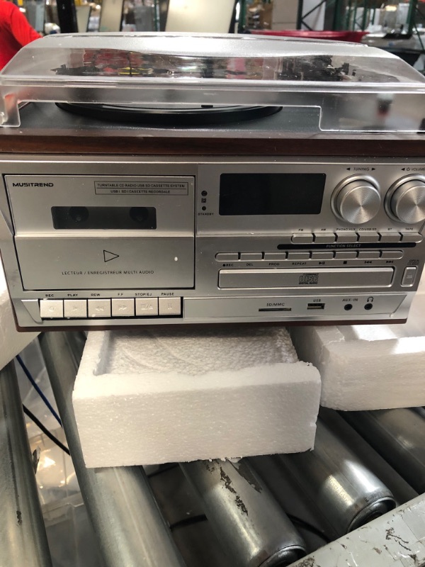 Photo 4 of (BROWN) MUSITREND 10 in 1 Record Player with Dual Stereo Speakers Vintage 3 Speed Turntable with Bluetooth