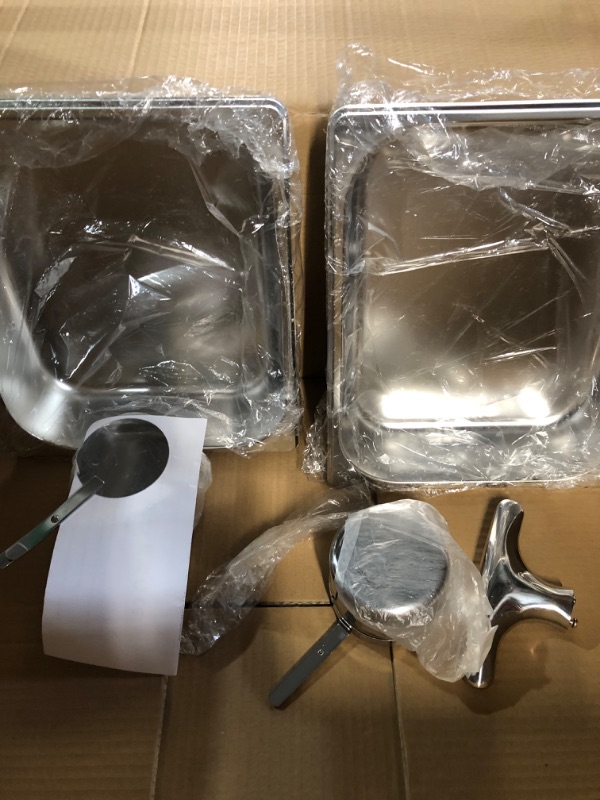 Photo 4 of **PARTS ONLY, DAMAGED HINGE** Fulgutonit Visible Roll Top Chafing Dish Buffet Set, 12QT(2 Half-Size 6QT Food Pan)