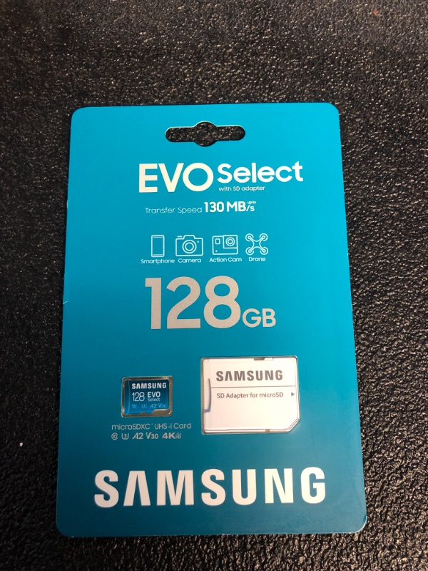 Photo 2 of SAMSUNG EVO Select Micro SD-Memory-Card + Adapter, 128GB microSDXC 130MB/s 