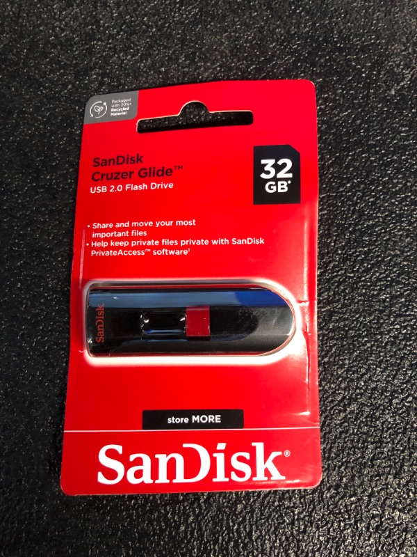 Photo 3 of SanDisk 32GB Cruzer Glide USB 2.0 Flash Drive - SDCZ60-032G-B35, Red