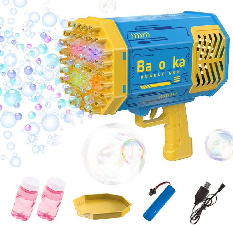 Photo 1 of **UNABLE TO TEST**
Bubble Gun with 69-Hole and Light, Summer Indoor Outdoor Activity Bubble Blaster Party Favors Electric Automatic Bubble Maker Machine, TIK Tok Gatling Bubble Blower Toys for Kids Adults (PURLE)
