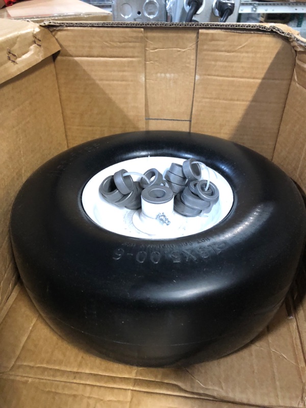 Photo 3 of 2 PCS Upgrade 13x5.00-6" Flat Free Lawn Mower Smooth Tire