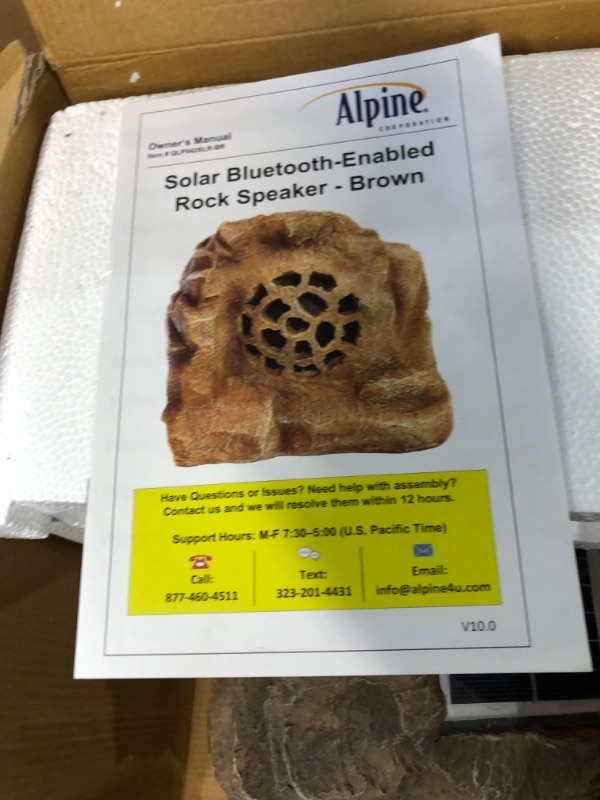 Photo 4 of Alpine Corporation Weather-resistant Bluetooth Solar-Powered Wireless Rock Speaker, Brown