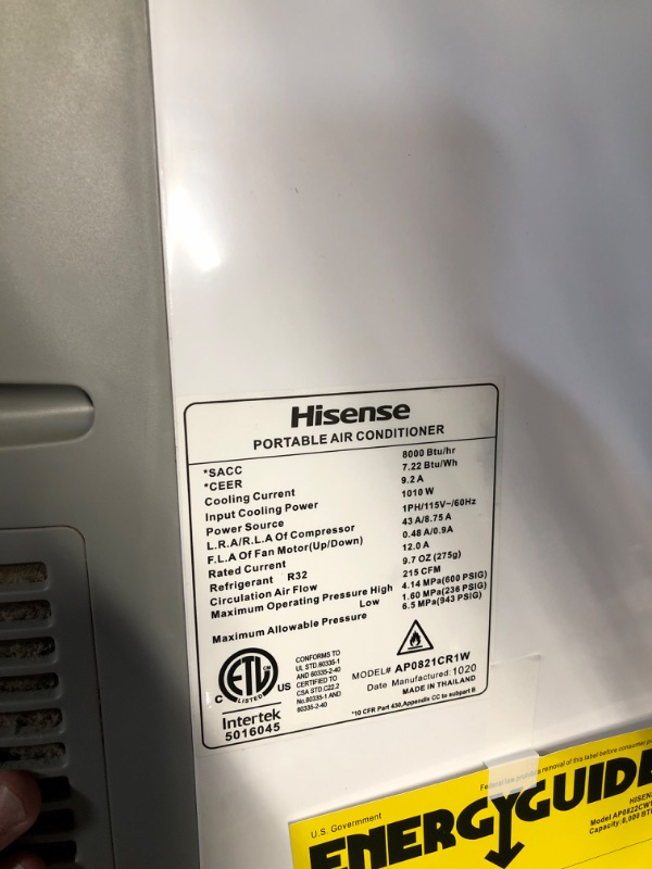 Photo 7 of ***DIRTY - SEE NOTES***
Hisense | 8000-Btu White Portable Air Conditioner - 350-Sq. Ft. - 115 V | Rona