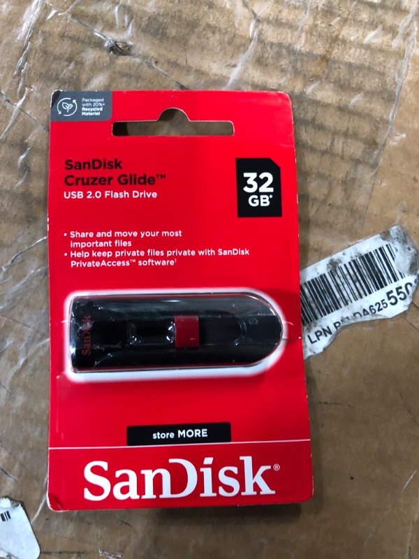 Photo 3 of SanDisk 32GB Cruzer Glide USB 2.0 Flash Drive - SDCZ60-032G-B35, Red