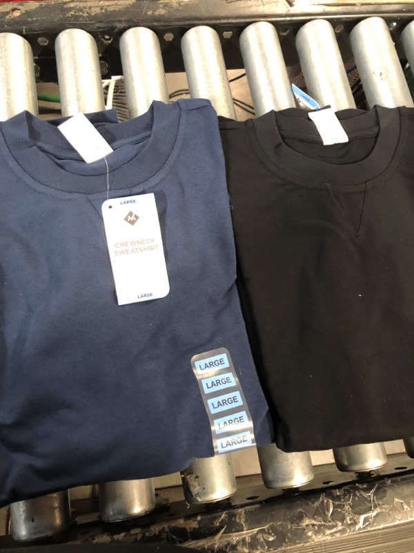 Photo 1 of French Terry Fleece Crewneck Sweatshirt LARGE NAVY AND BLACK 2 PK