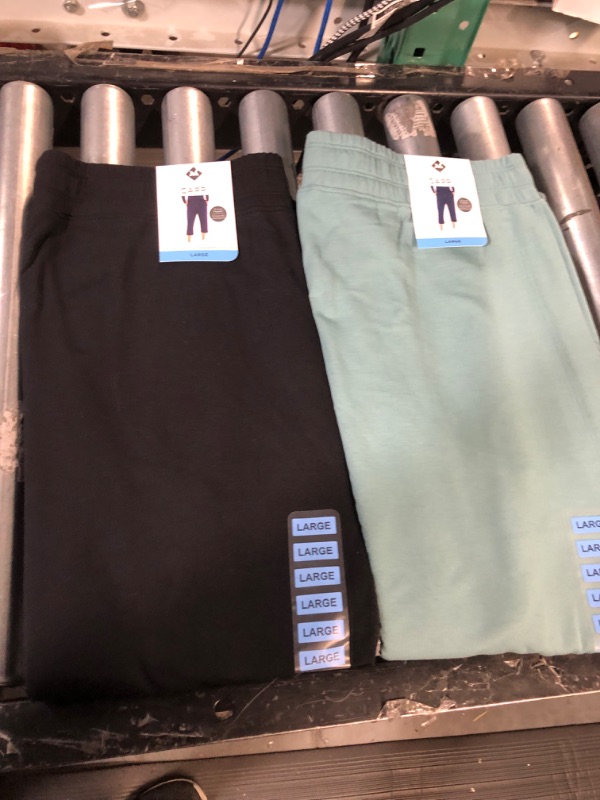 Photo 2 of French Terry Fleece Capri Jogger Sweatpant LARGE BLACK AND TEAL 2 PK