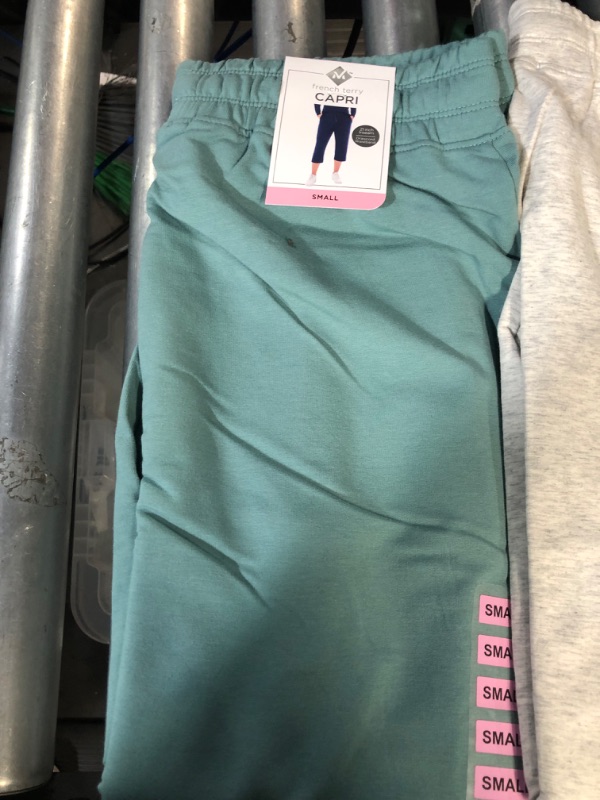 Photo 2 of French Terry Fleece Capri Jogger Sweatpant SMALL GREY AND TEAL 2 PK