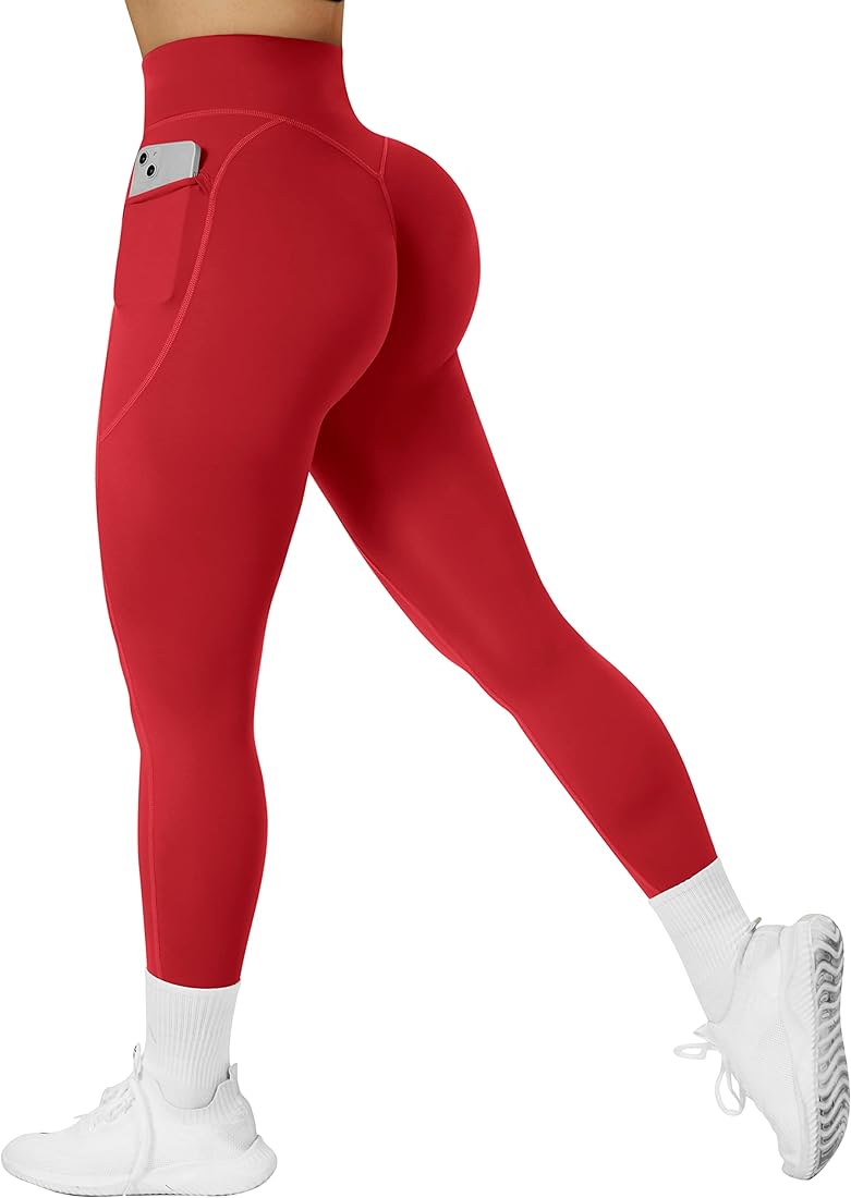 Photo 1 of OMKAGI No Front Seam High Waisted Leggings - MEDIUM RED