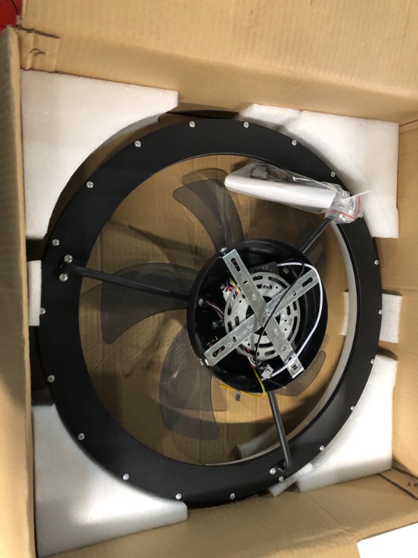 Photo 1 of Black Ceiling Fans with Remote Memory and Dimmable LED Light - 20" Small Flush Mount Ceiling Fan with Light, with 5 Reversible Blades Low Profile Quiet Ceiling Fan Light for Indoor Installation.