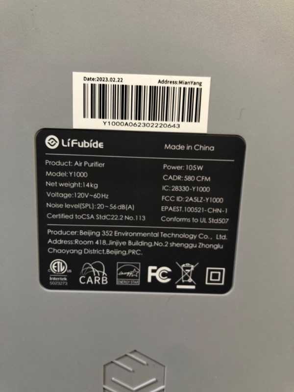 Photo 4 of **PARTS ONLY DOES NOT FUNCTION**
Lifubide Large Room Air Purifier, H13 True HEPA,4555 Sq.Ft Coverage,24dB Purifiers Y1000