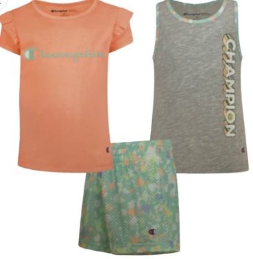 Photo 1 of Champion Girl's 3 Piece Polyester Tee, Cotton Tank & Short Set
