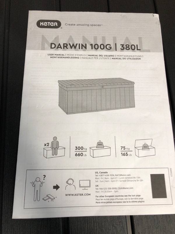 Photo 2 of ***HEAVY DAMAGE, PARTS ONLY, NON-FUNCTIONAL*** Keter Darwin 100 Gallon Resin Large Deck Box