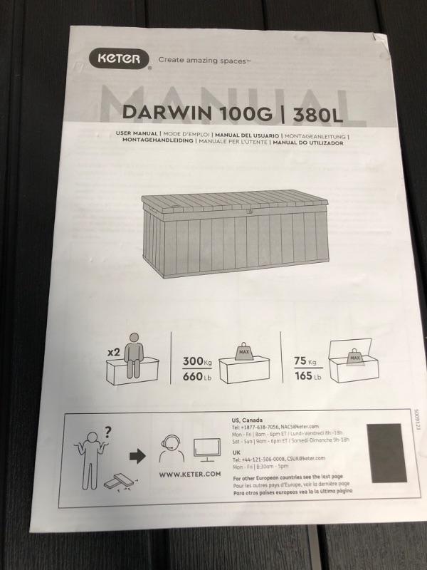Photo 1 of ***HEAVY DAMAGE, PARTS ONLY, NON-FUNCTIONAL*** Keter Darwin 100 Gallon Resin Large Deck Box