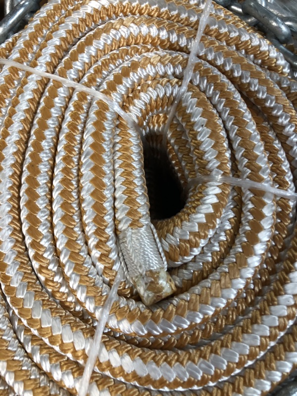 Photo 2 of NovelBee 1/2 inch Double Braid Nylon Rope (White/Gold, Length:200') 1/4 Inch x 15 Feet Galvanized Chain 