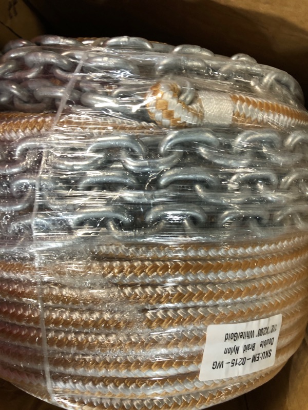 Photo 4 of NovelBee 1/2 inch Double Braid Nylon Rope (White/Gold, Length:200') 1/4 Inch x 15 Feet Galvanized Chain 