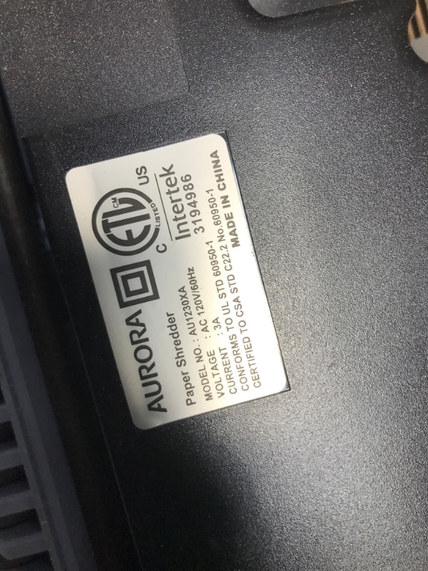 Photo 4 of Used / Jamed powers on *** Aurora AU1230XA Anti-Jam 12-Sheet Crosscut Paper and Credit Card Shredder with 5.2-Gallon Wastebasket