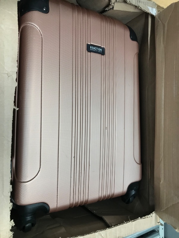 Photo 4 of Kenneth Cole Reaction Out Of Bounds Luggage Collection Lightweight Durable Hardside 4-Wheel Spinner Travel Suitcase Bags, Rose Gold, 24-Inch Checked 24-Inch Checked Rose Gold