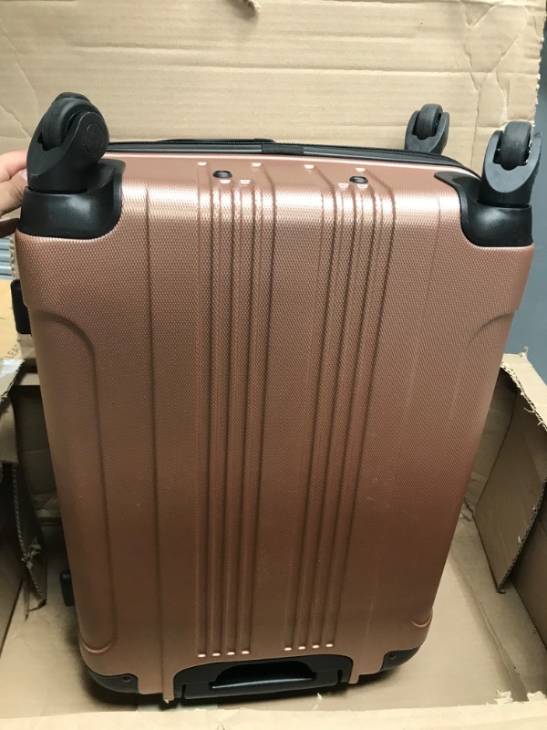 Photo 2 of Kenneth Cole Reaction Out Of Bounds Luggage Collection Lightweight Durable Hardside 4-Wheel Spinner Travel Suitcase Bags, Rose Gold, 24-Inch Checked 24-Inch Checked Rose Gold