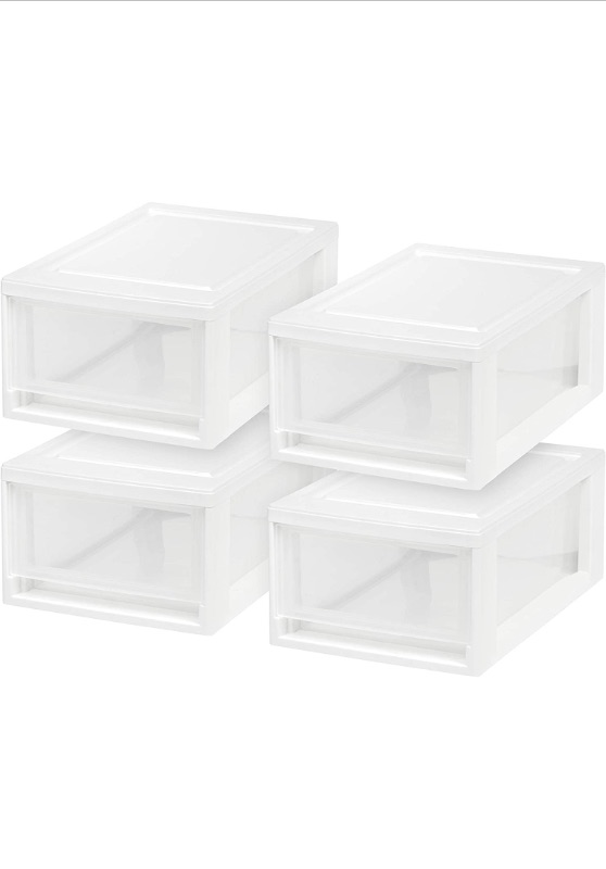 Photo 1 of ***Some damage due to shipping and handling.***
IRIS USA 6 Quart Compact Stacking Storage Drawer, Plastic Drawer Organizer with Clear Doors for Undersink, Kitchen, Pantry, Desk, and Home De-Clutter, Store Shoes and Craft Supplies, 4-Pack, White