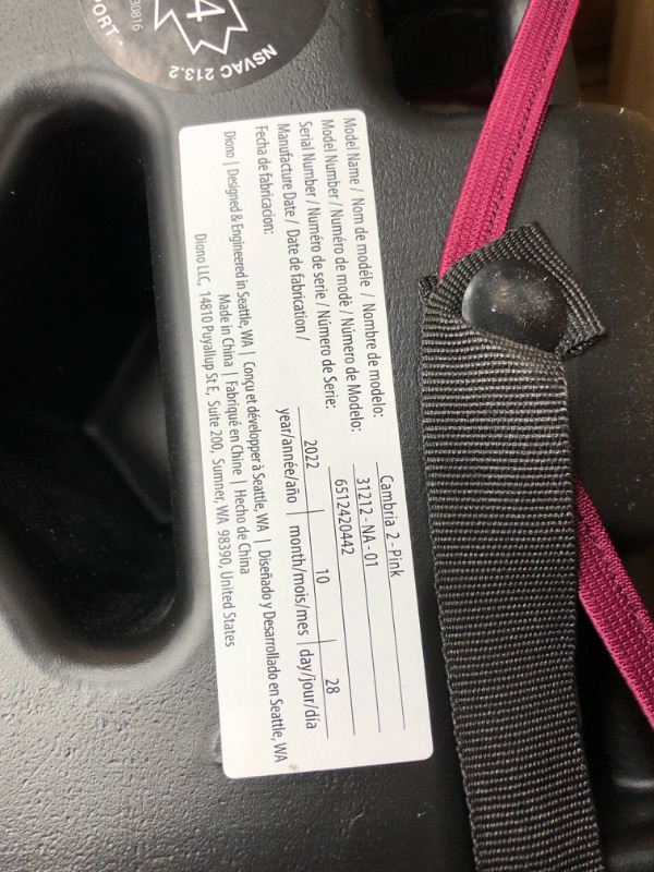 Photo 4 of Diono Cambria 2 XL, Dual Latch Connectors, 2-in-1 Belt Positioning Booster Seat, High-Back to Backless Booster with Space and Room to Grow, 8 Years 1 Booster Seat, Pink 2020 Pink