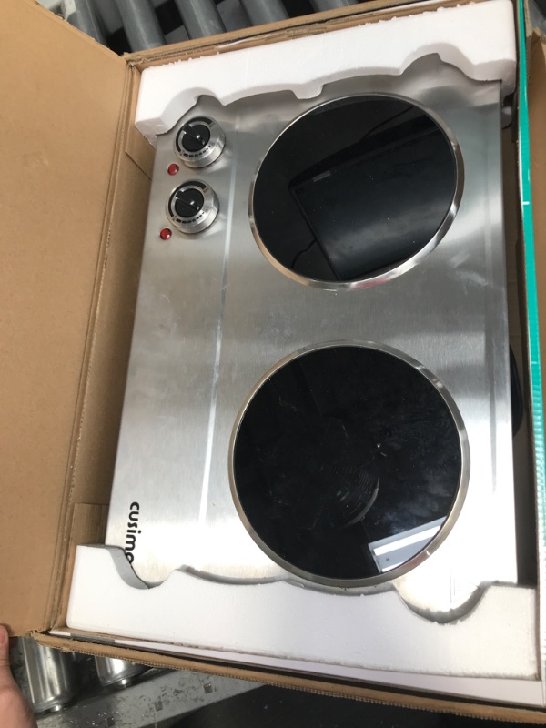 Photo 2 of ***PARTS ONLY*** CUSIMAX 1800W Double Hot Plate, Stainless Steel Silver Countertop Burner Portable Electric Double Burners Electric Cast Iron Hot Plates Cooktop