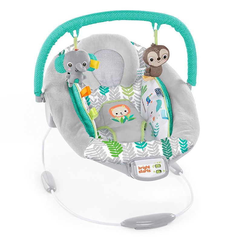 Photo 1 of Bright Starts Jungle Vines Comfy Baby Bouncer and Vibrating Infant Seat with Taggies & Elephant and Sloth Plush Baby Toys
