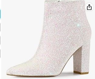 Photo 1 of Perphy Pointed Toe Chunky Heels Ankle Boots Glitter Sparkly Boots for Women Size 9
