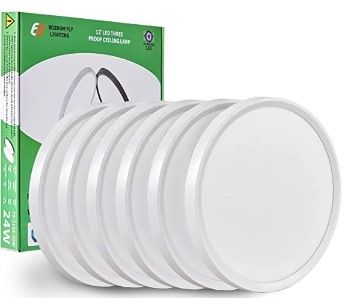 Photo 1 of 6PK 12 Inch LED Flush Mount Ceiling Light, 24W, 2520LM, 3000K/4000K/6000K CCT Selectable, Round Flat Panel Light Low Profile Ceiling Light Fitures for Hallway, Kitchen, Bedroom, Laundry Room
