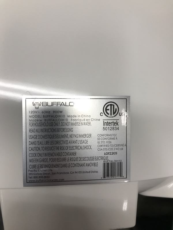 Photo 3 of *MISSING PLUG* Buffalo White IH SMART COOKER, Rice Cooker and Warmer, 1 L, 5 cups of rice, Non-Coating inner pot, Efficient, Multiple function, Induction Heating (5 cups)
