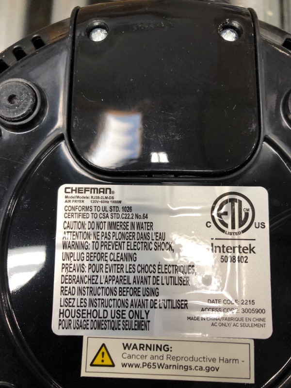 Photo 4 of CHEFMAN Small, Compact Air Fryer Healthy Cooking, 2 Qt, Nonstick, User Friendly and Adjustable Temperature Control w/ 60 Minute Timer & Auto Shutoff, Dishwasher Safe Basket, BPA - Free, Black
