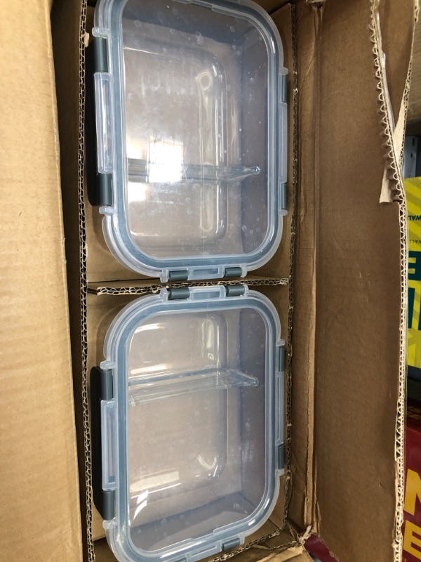 Photo 2 of [8-Pack,29 Oz]Glass Meal Prep Containers 2 Compartments, Airtight Glass Lunch Bento Boxes with Lids, Glass Food Storage Containers, BPA-Free, Microwave, Oven, Freezer and Dishwasher Friendly gray8pcs