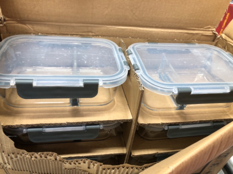 Photo 3 of [8-Pack,29 Oz]Glass Meal Prep Containers 2 Compartments, Airtight Glass Lunch Bento Boxes with Lids, Glass Food Storage Containers, BPA-Free, Microwave, Oven, Freezer and Dishwasher Friendly gray8pcs