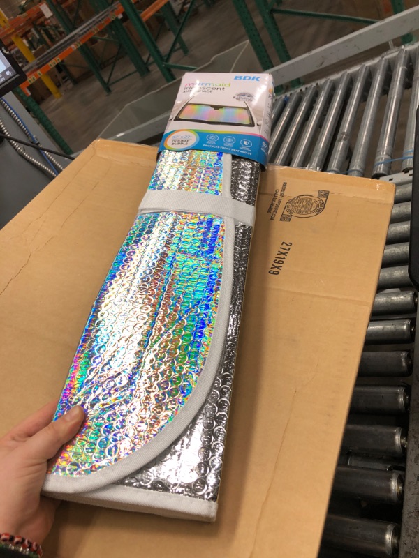 Photo 1 of BDK Sharper Image - Iridescent Mermaid, Hologram Foil, Chameleon Front Windshield Sun Shade, Double Bubble Accordion Folding Auto Sunshade for Car Truck SUV 57 x 27 Inch (SIAS-2531)