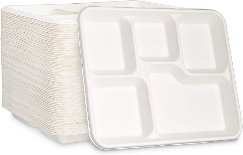 Photo 1 of 100% Compostable 5 Compartment Plates Eco-Friendly Disposable Sugarcane 10 inch Paper Trays