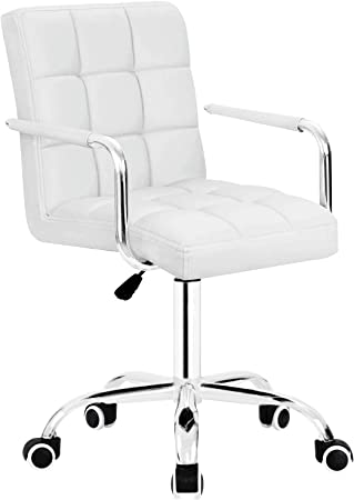 Photo 1 of JUMMICO Desk Chair Modern Office Chair with Wheels Vanity Chair PU Leather Mid-Back Rolling Chair Cute Chair for Office, Teen, and Bedroom Desks (White)